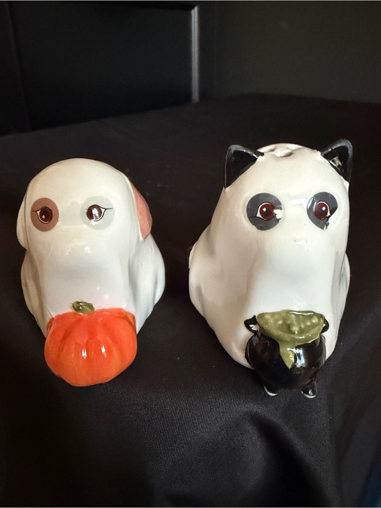 Other - Salt & Pepper Shakers. Ceramic Cat & Dog Dressed as Ghosts. NWT.